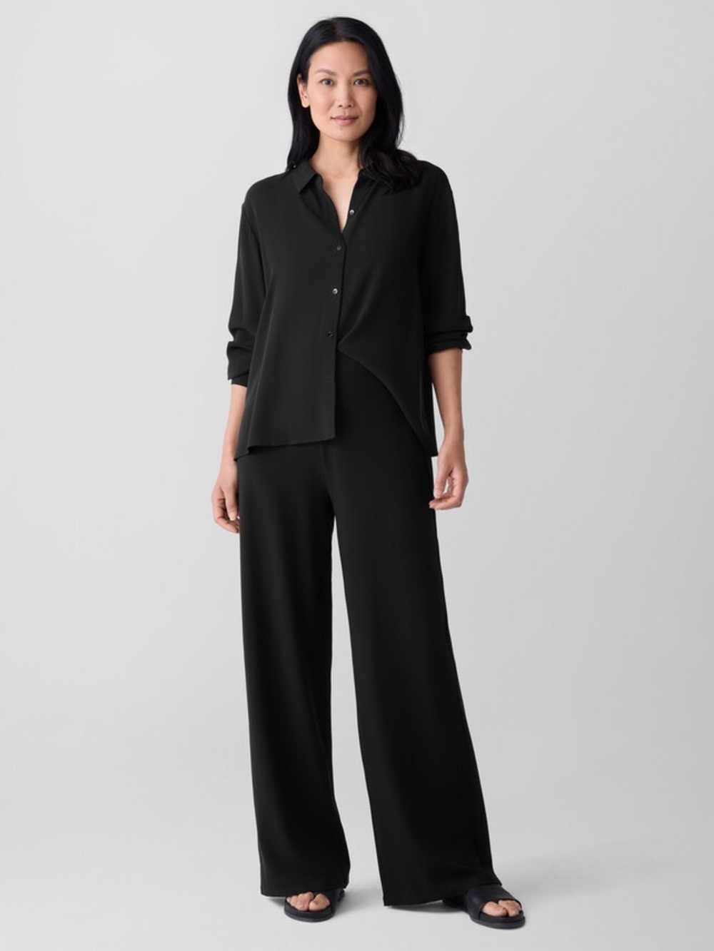 Eileen Fisher Black Wide-Leg Knit Pants NEW no tag Medium (miss marked S/P) $168
